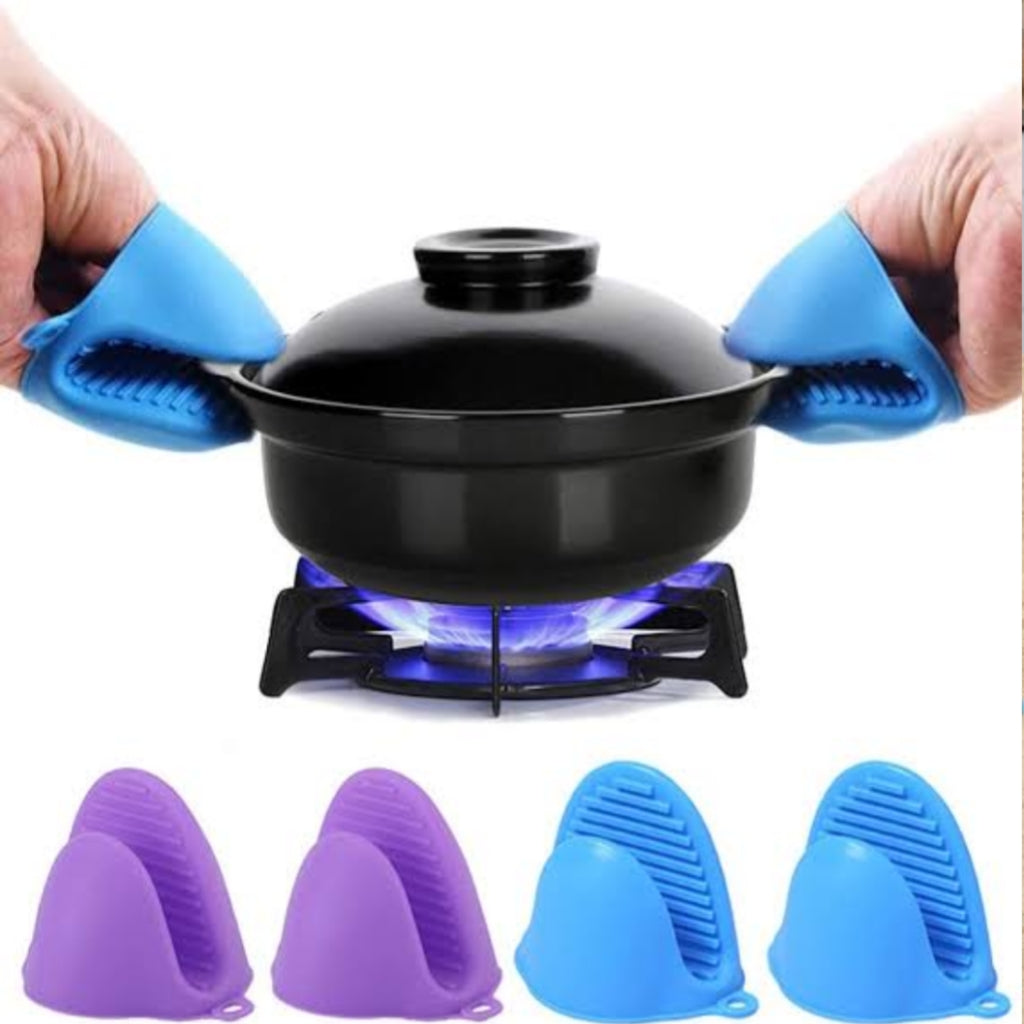 Silicone Heat Resistant Pot Holders | Insulation Non-Stick Anti-slip Pot Bowel Holder Clips | Baking Oven Mitts-Pair