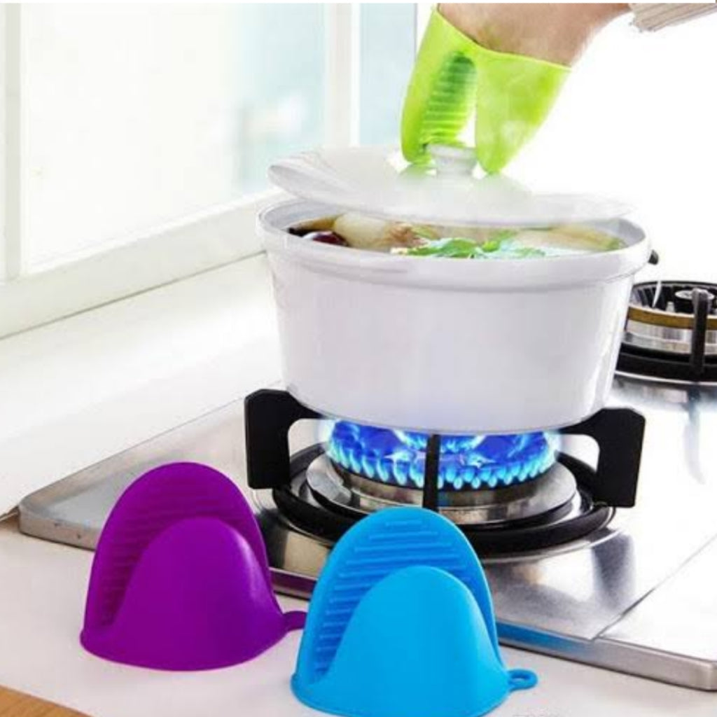 Silicone Heat Resistant Pot Holders | Insulation Non-Stick Anti-slip Pot Bowel Holder Clips | Baking Oven Mitts-Pair