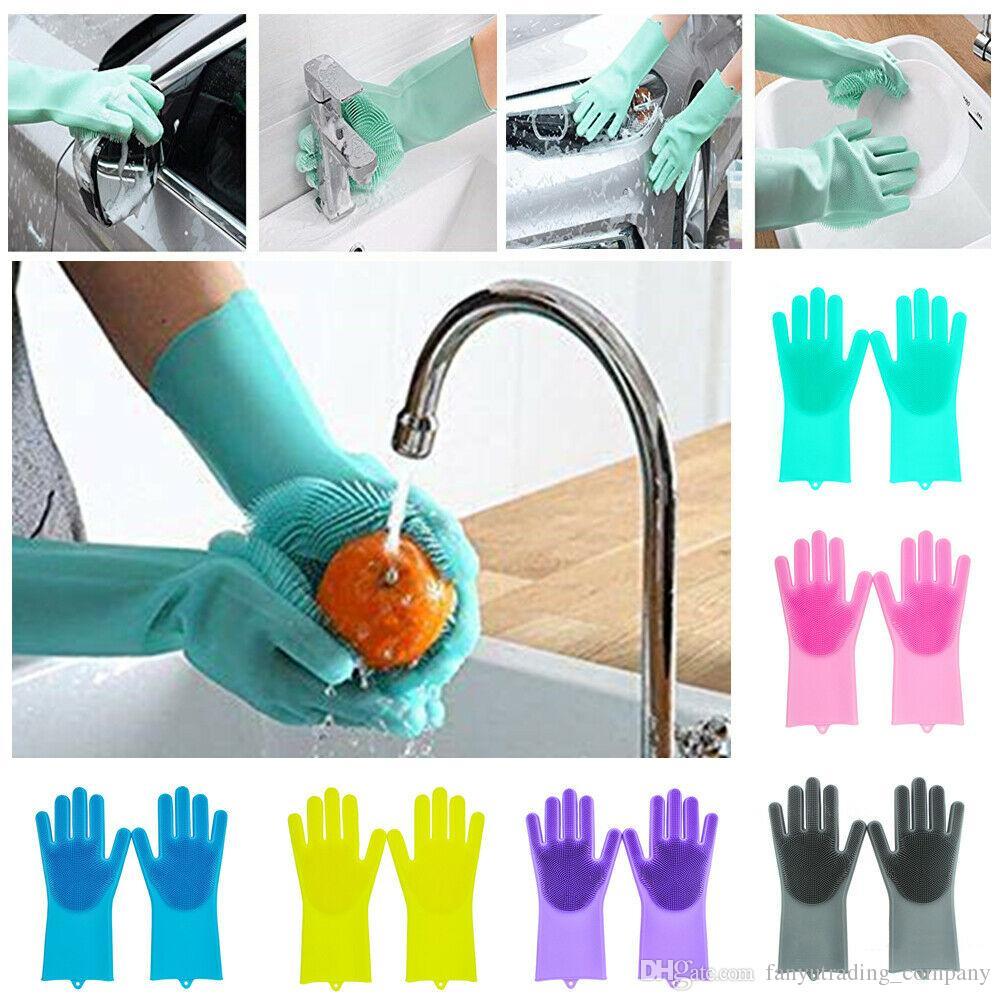 Reusable Magic Dish Washing Silicone Gloves With Scrubber | Dishwashing Gloves
