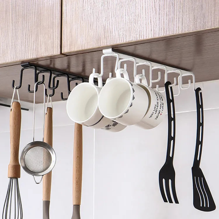 6 Storage Hooks Kitchen Utensil Ties Belt & Scarf Organizer |  Hanging Hook Rack Holder Under Cabinet Closet