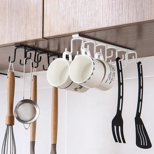 6 Storage Hooks Kitchen Utensil Ties Belt & Scarf Organizer |  Hanging Hook Rack Holder Under Cabinet Closet
