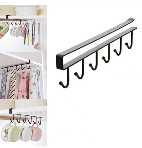 6 Storage Hooks Kitchen Utensil Ties Belt & Scarf Organizer |  Hanging Hook Rack Holder Under Cabinet Closet