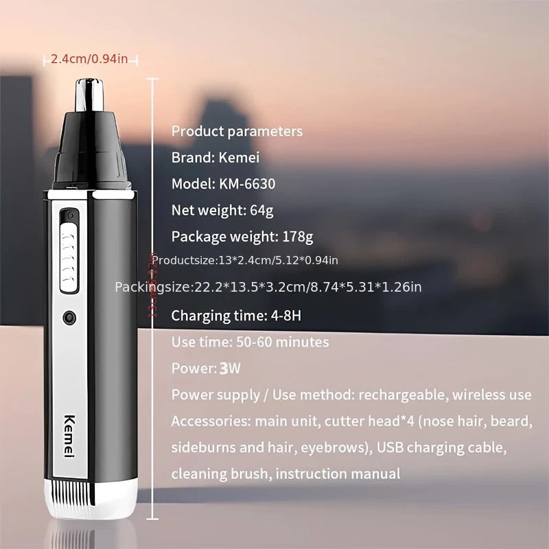Kemei 4-in-1 Professional Grooming Kit | USB Rechargeable Nose & Ear Hair Trimmer, Beard and Eyebrow Razor