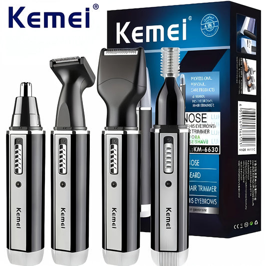 Kemei 4-in-1 Professional Grooming Kit | USB Rechargeable Nose & Ear Hair Trimmer, Beard and Eyebrow Razor
