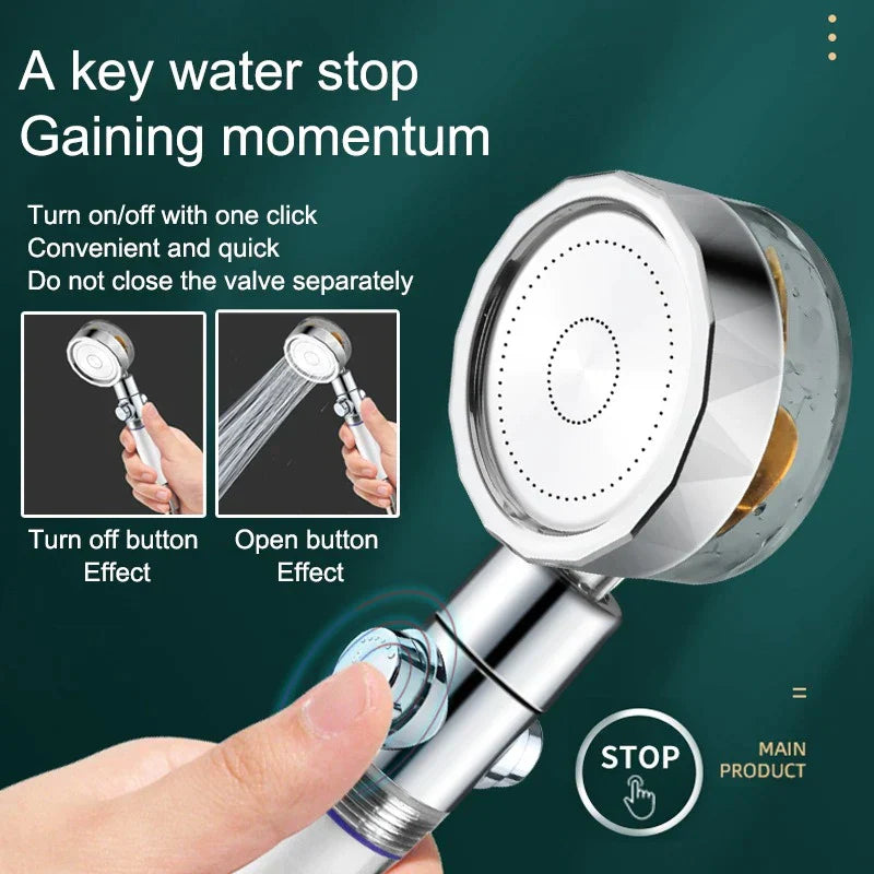 Pressurized Shower Head Turbine | Turbo Fan Handheld Shower | 360 Degrees Magic way of water outlet