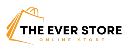 A digital logo graphic for 'THE EVER STORE ONLINE STORE' featuring a stylized orange shopping bag icon next to bold black text on a solid white background.