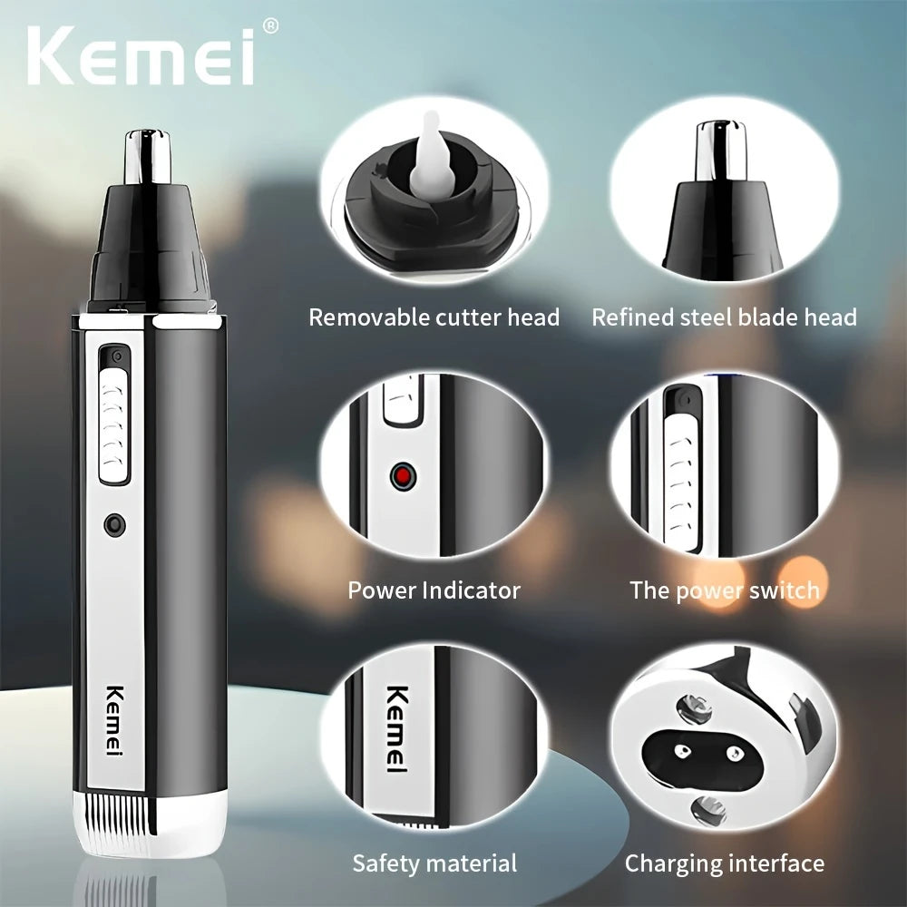 Kemei 4-in-1 Professional Grooming Kit | USB Rechargeable Nose & Ear Hair Trimmer, Beard and Eyebrow Razor